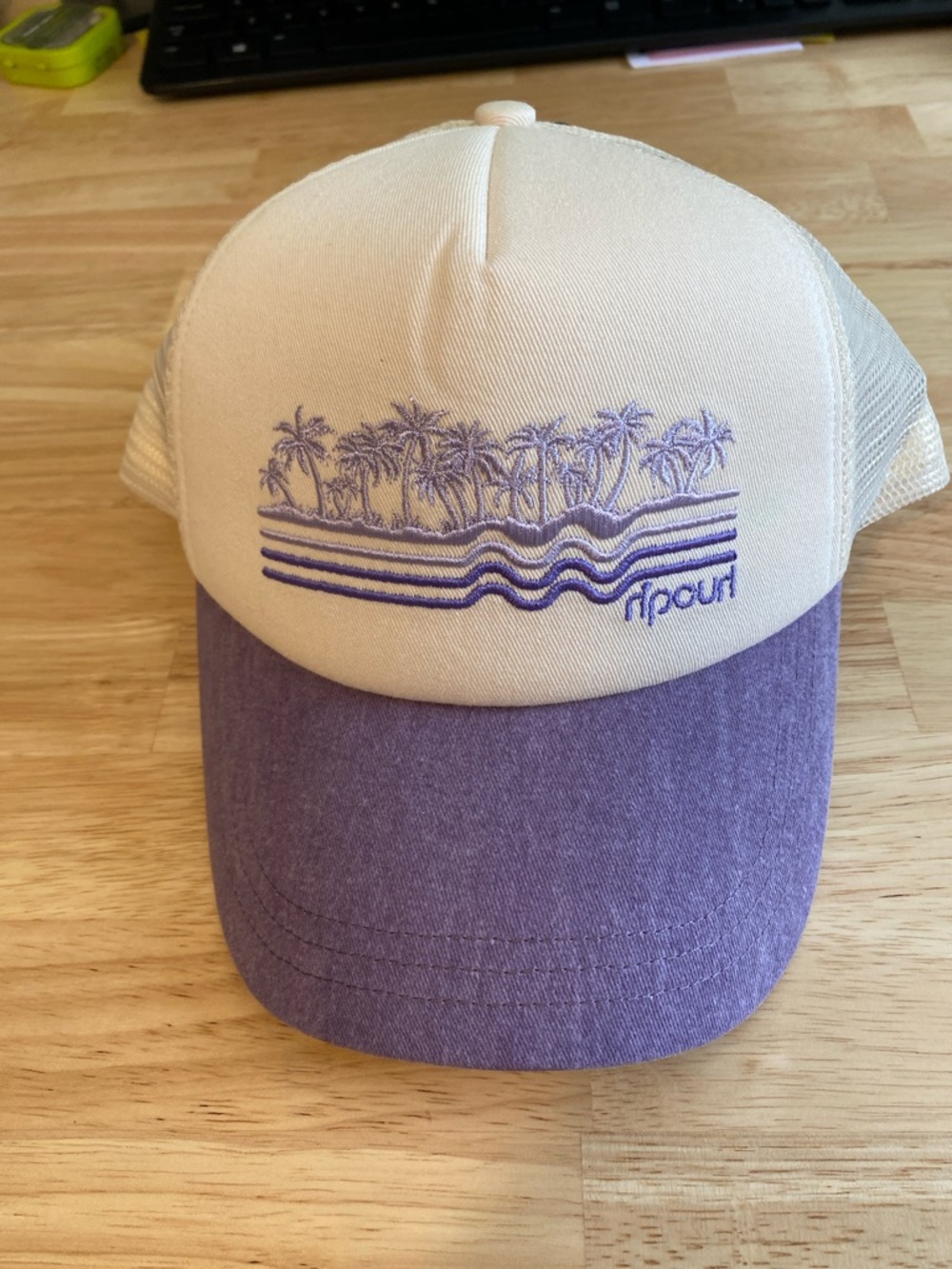 Ripcurl Beige & Lilac purple Palm Embroidered Trucker Hat